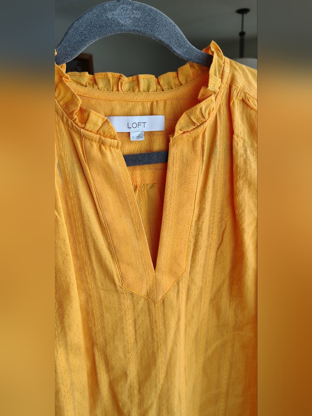 LOFT Women's Golden Orange Textured V-Neck Cotton Top